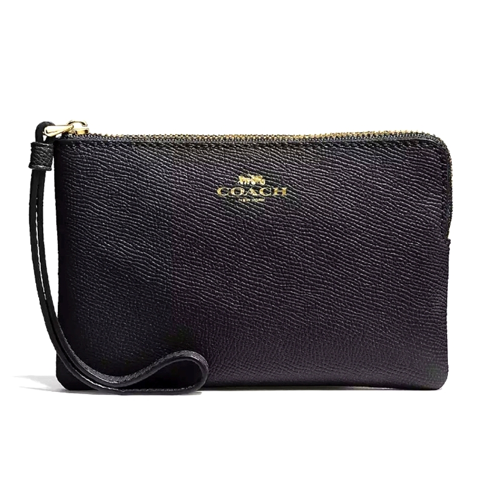 COACH Genuine Black Pepple  Leather Corner Zip Wristlet | NEW Clutch Wallet